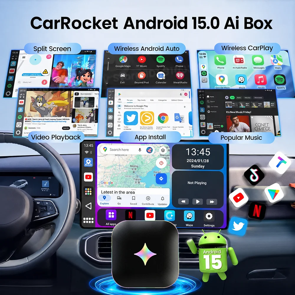 2026 Android 15 CarPlay Ai Box – обзор и цена Travel Adapter Universal